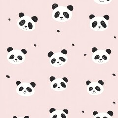 Cute panda bear heads pattern on pink background.