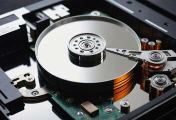 A Detailed CloseUp of the Internal Mechanism Inside a Hard Drive for Enhanced Understanding