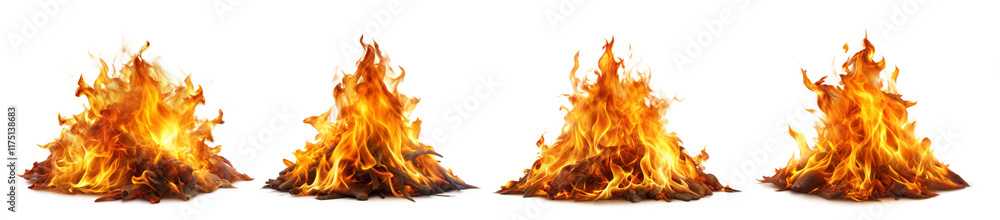 Poster bright flames surge upward creating a dynamic display of orange and yellow colors against a white ba