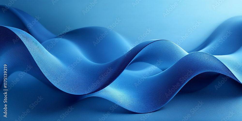 Poster abstract dynamic blue curved lines creating a sense of flow and movement, with a vibrant monochromat
