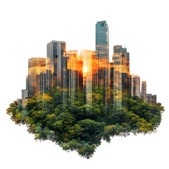 Obraz premium Sunset Cityscape Urban Skyline Over Lush Green Park