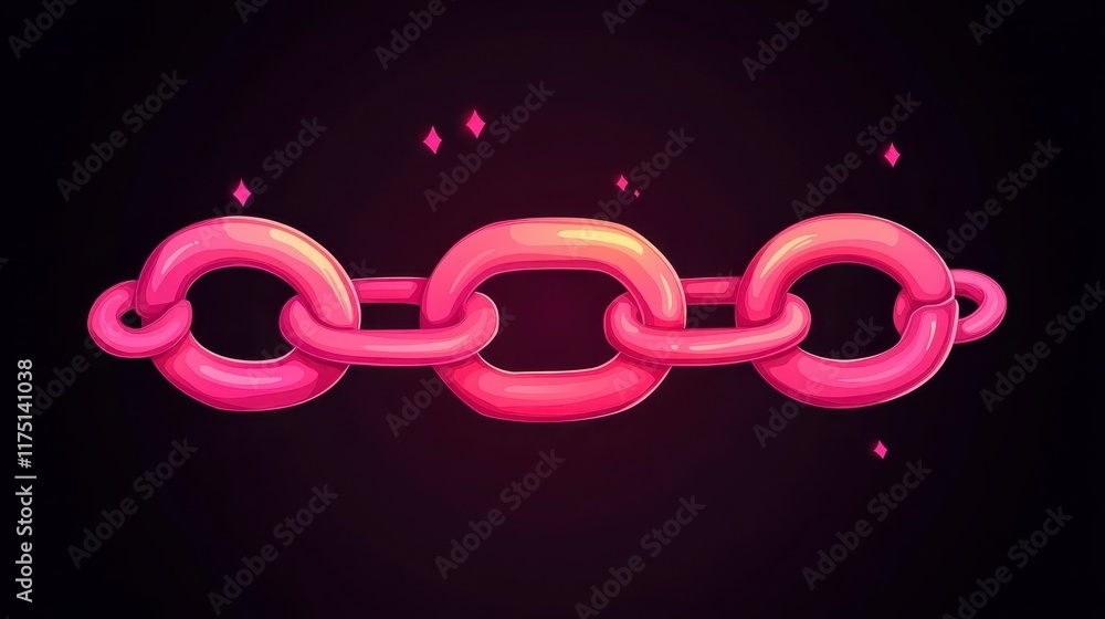 Poster pink cartoon chain links interconnected shiny glossy 3d render abstract background