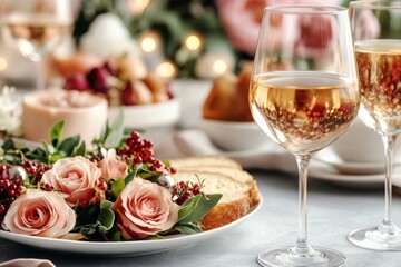 Celebrate Father's Day with a delightful brunch, where love, gratitude, and shared laughter fill the air This heartwarming image captures a beautifully set table, adorned with floral arrangements