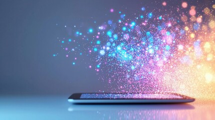 Colorful Abstract Light Effects Emanating from a Smartphone on a Gradient Background