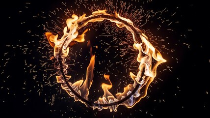 Fiery Water Droplet Creating a Circular Burst of Flames Against a Dark Background