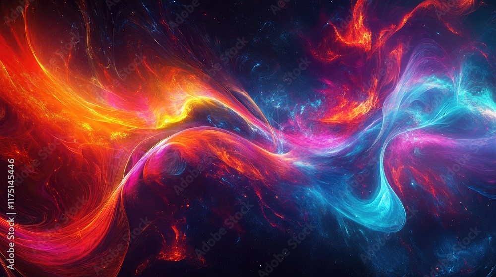 Poster a visual representation of electromagnetic waves, with vibrant colors and waveforms pulsing in a dar