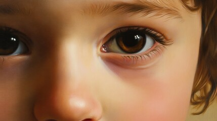 A child face in focus, showing a lower eyelid from barley, with soft natural lighting enhancing the details