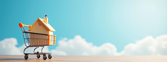 Miniature House in a Shopping Cart – Real Estate and Investment Concept