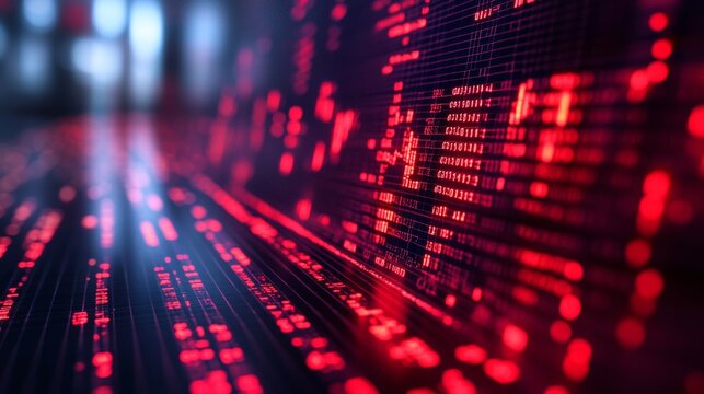 Abstract Red Digital Data Stream, Futuristic Technology Background