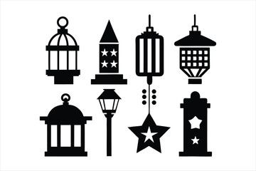 American Lantern Silhouette Icon Bundle vector illustration, American Lantern Silhouette Icon Bundle