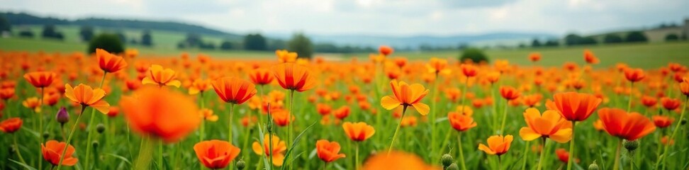 Orange and red cempasuchil flowers in a field, cempasuchil, countryside