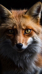 Fototapeta premium Stunning wildlife photography of an orange fox against dark background with expert lighting