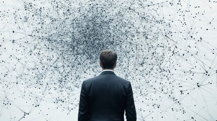 Black silhouette illustrations of business people and standing figures in suits and outlines