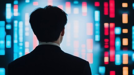 Digital silhouettes of business people and a person in a crowd communicate a virtual team meeting concept