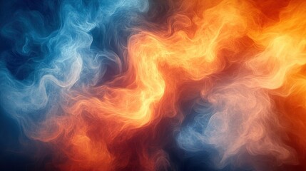 A vibrant abstract representation of swirling blue and orange smoke.
