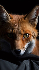 Fototapeta premium Artistic professionally captured shot of orange fox with contrasting dark backdrop