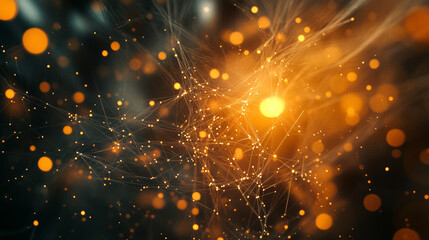 Obraz premium Abstract digital network with glowing orange nodes