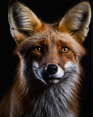 Fototapeta premium Close up photo of an orange fox in natural setting dark background sharp focus