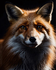 Fototapeta premium Dark background and stunning orange fox professional photography shot at night
