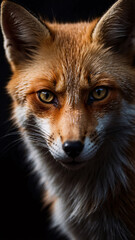Fototapeta premium In depth shot of an orange fox against a striking dark background in professional photo quality
