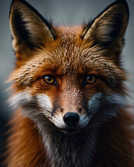 Fototapeta premium Intricate and stunning orange fox close up photo with dark background captured expertly
