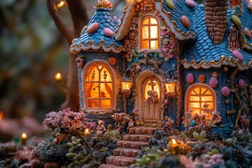 Fototapeta premium Enchanted Blue Cottage: A Whimsical Fairytale House