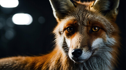 Fototapeta premium Lively orange fox captured in high definition on a dark themed photo session