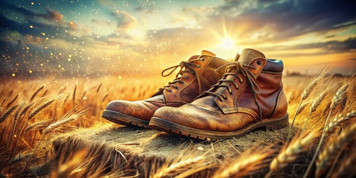 Rustic Double Exposure: Clodhopper Shoes & Wheat Field