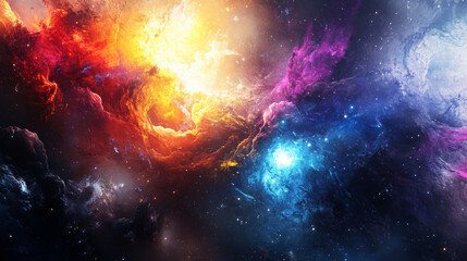 Vibrant cosmic nebula with colorful gas clouds