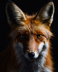 Fototapeta premium Moody professional photo of an orange fox with dark backdrop for dramatic effect