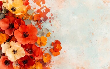 Vibrant Red and Orange Poppy Flower Arrangement on Textured Background
