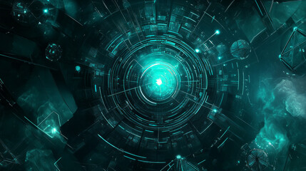 Obraz premium Futuristic digital vortex with glowing teal center