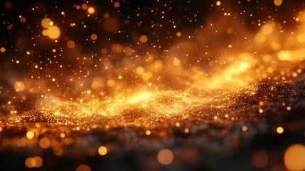 Obraz premium Golden Sparkling Light Effect on Black Background. Generative AI