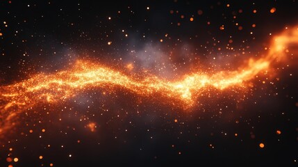 Fototapeta premium Golden Sparks and Fire Trail on Black Background. Generative AI
