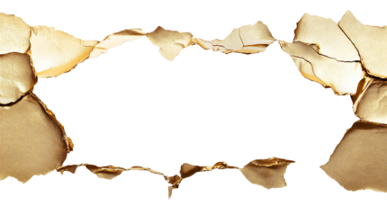 Torn gold paper border on transparent background