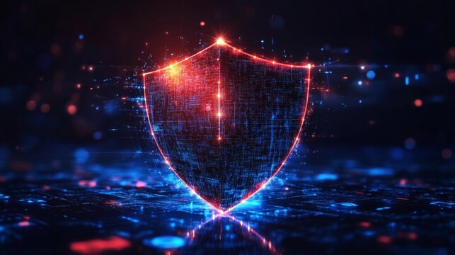 Cybersecurity Shield with Futuristic Holographic Effects. Generative AI