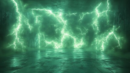 Fototapeta premium Green Lightning Effect on Solid Background. Generative AI