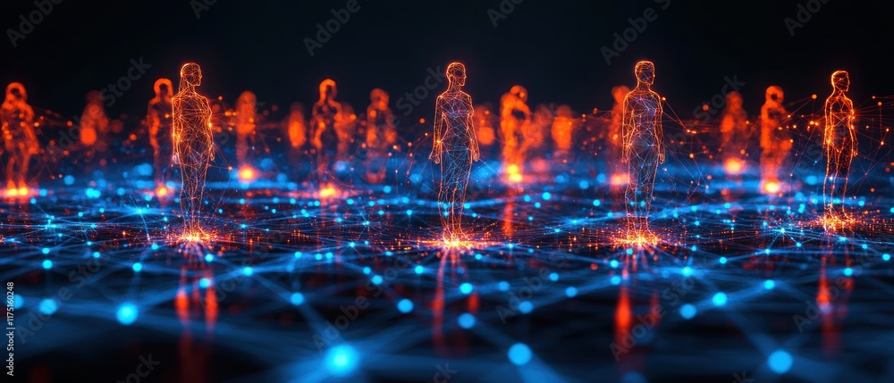 Poster digital representation of interconnected human figures in a networked environment.