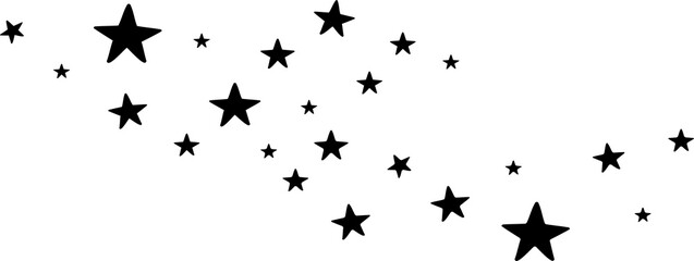Abstract falling stars on a white background. Asteroid, comet line, meteoroid, black stars. Vector illustration