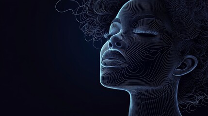 Luminous Lines, A Contemplative Portrait of Serene Femininity Rendered in Flowing Geometric Patterns