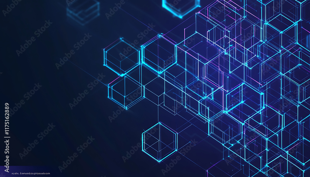 Wall mural the graphic design element and abstract geometric background with isometric digital blocks. blockcha