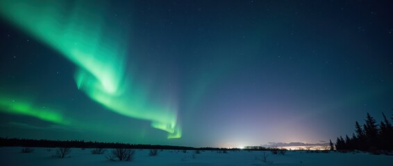 Breathtaking Aurora Borealis Illuminating the Night Sky Over a Snow-Covered Landscape