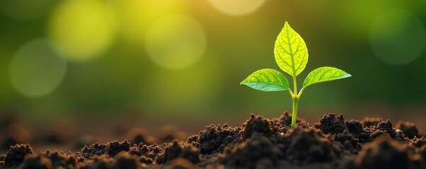 A single soybean plant growing above the soil surface, flower, brown, leaf