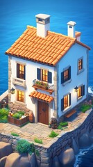 Fototapeta premium Secluded Mediterranean Coastal House on a Small Island