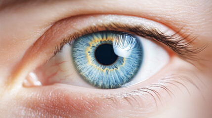 Fototapeta premium Close-up of a blue eye with detailed iris patterns and eyelashes