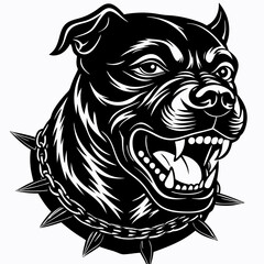 Ferocious Rottweiler: Snarling with Gritted Teeth, Piercing White Eyes, and Chain Collar