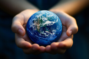 Fototapeta premium The globe is in human hands. World Clean Energy Day