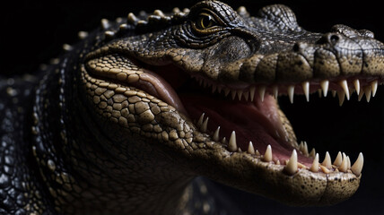 Fototapeta premium Artistic professional crocodile photo with dark background creating dramatic effect stock photo wild life image