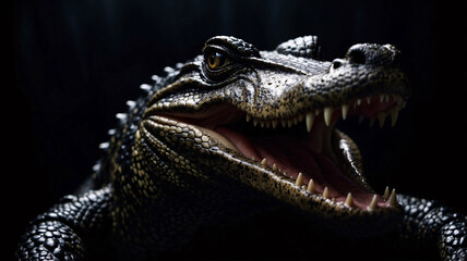 Fototapeta premium Dark background crocodile image captured in high quality professional photo session stock photo wild life image