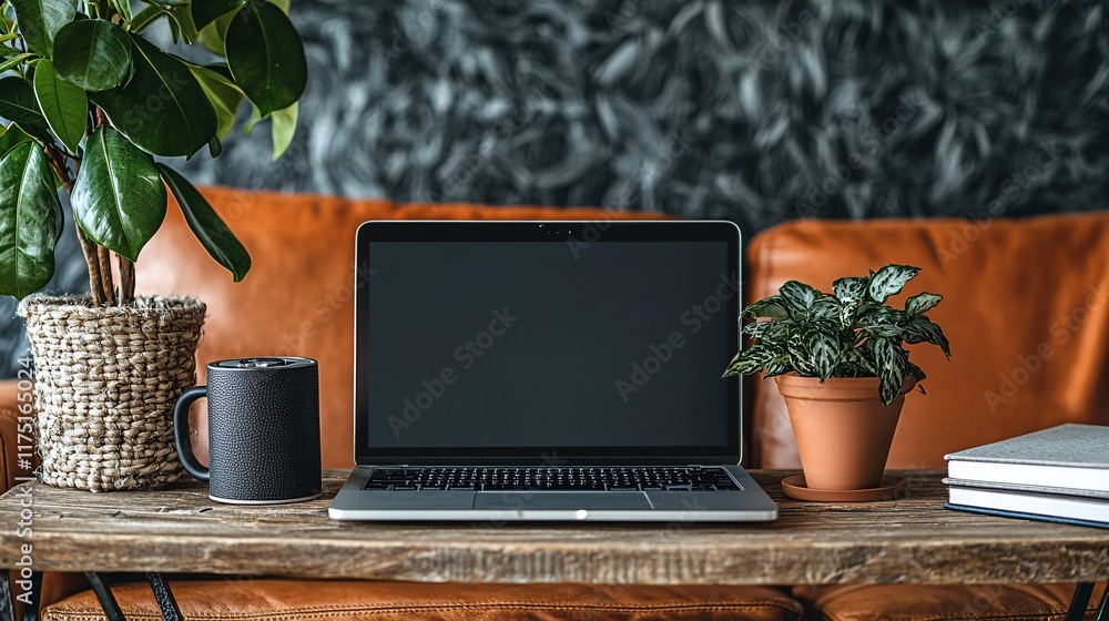 Poster Budget management apps compared on multiple devices Stock Photo with side copy space